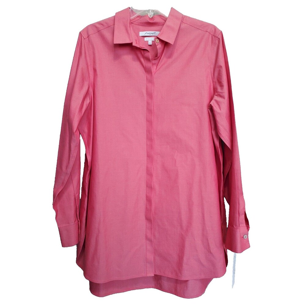 Foxcroft Heritage Non-Iron Shaped Peach Pink Button-Up Tunic Size 16 NWT